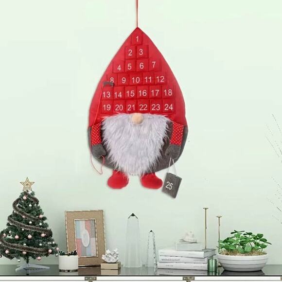 Santa Claus 3D Felt Hanging Advent Countdown Calendar Red - Picture 3 of 6